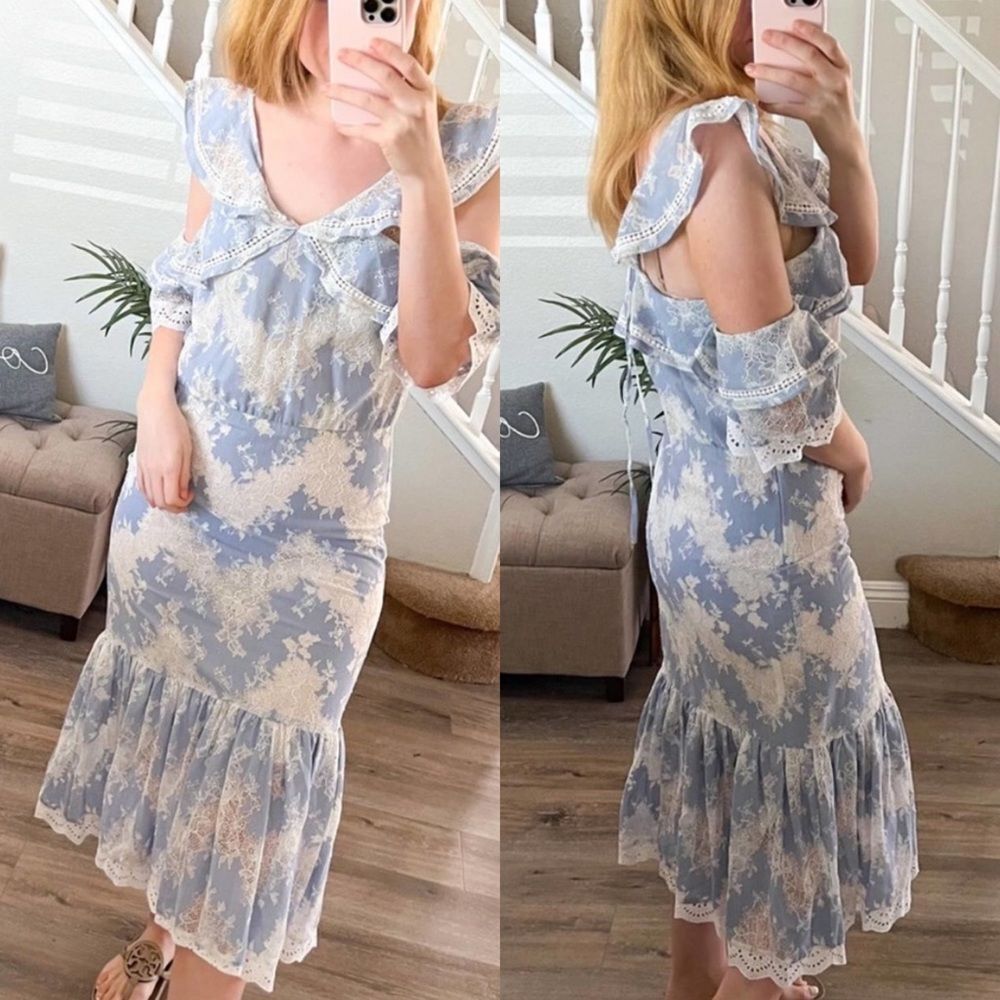 Marissa Webb Floral Lace Trim Midi Dress S